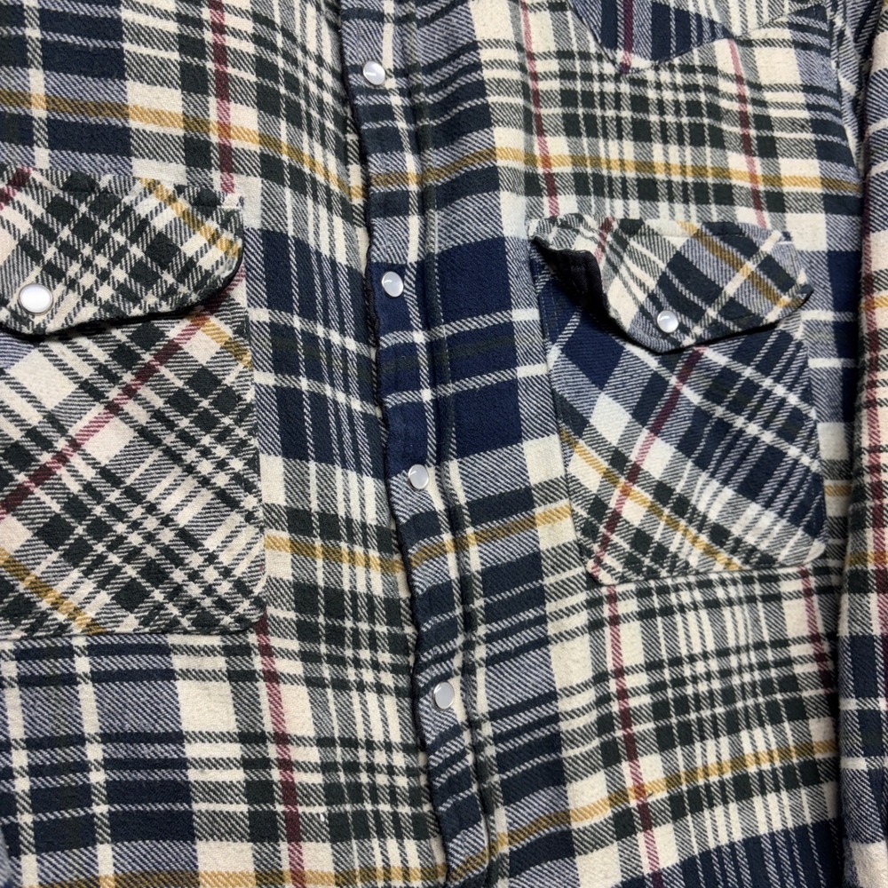 Above Sea Level Mens Plaid Quilted Flannel Shirt Jacket Navy Cream Yellow Medium - Picture 2 of 8